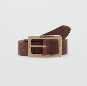 MANGO textured square buckle belt, faux leather, XL
